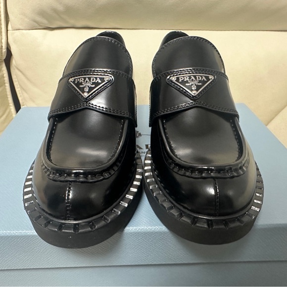 Prada Black Leather Loafers - Picture 1 of 5